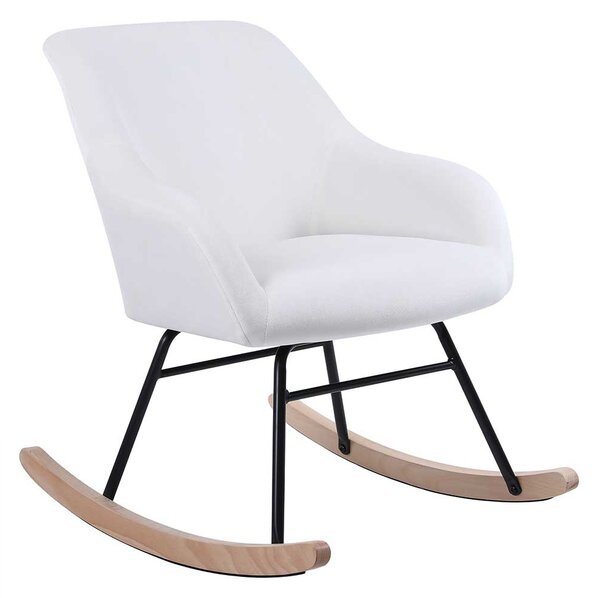 Poltrona Sedia Dondolo Relax Tessuto e Metallo Imbottita Design Moderno Crema