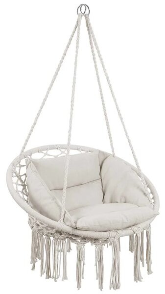 Poltrona Sospesa Giardino Tessuto Sedia Dondolo Pensile Amaca con Cuscino Beige