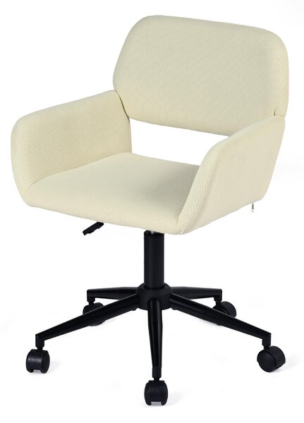 Meubles Cosy: sedia da ufficio in velluto a coste beige con rotelle, poltrona girevole a 360° regolabile in altezza per il tempo libero – ROSS