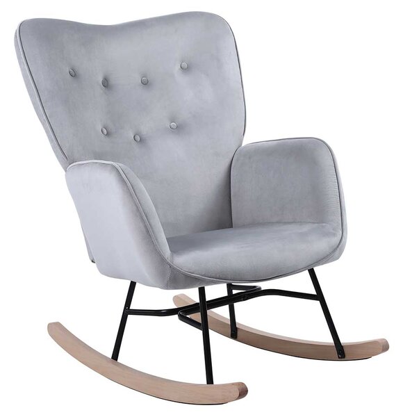 Poltrona Sedia Dondolo Relax Tessuto e Metallo Imbottita Design Moderno Grigio