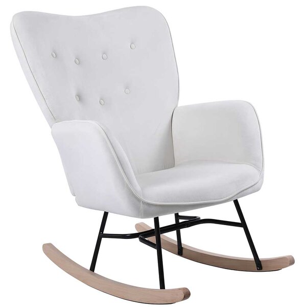 Poltrona Sedia Dondolo Relax Tessuto e Metallo Imbottita Design Moderno Crema