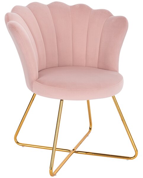 Sedia Relax con Schienale e Seduta in Velluto Rosa Struttura Metallo
