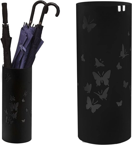 Portaombrelli in Metallo Design Rotondo Stand Nero Vaschetta Salvagoccia