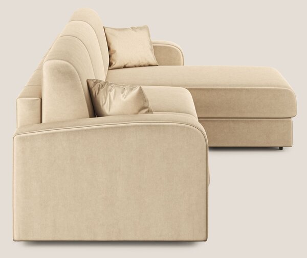 Lebron Divano letto angolare con penisola in velluto morbido T01 beige