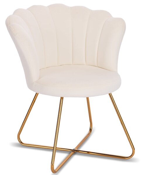 Sedia Relax con Schienale e Seduta in Velluto Beige Struttura Metallo