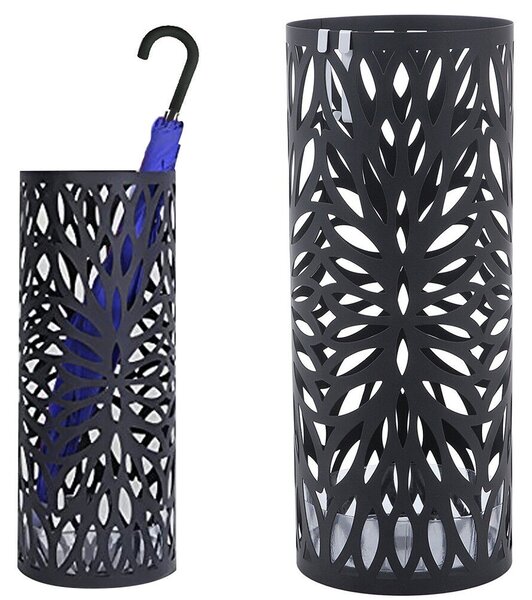 Portaombrelli in Metallo Design Rotondo Stand Nero Vaschetta Salvagoccia