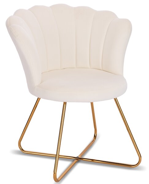 Sedia Relax con Schienale e Seduta in Velluto Beige Struttura Metallo