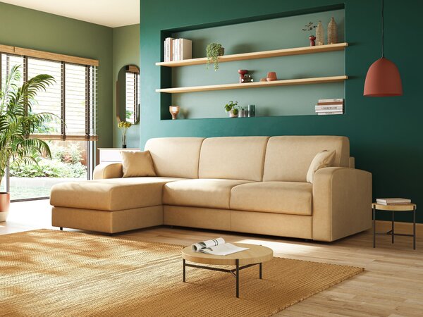 Lebron Divano letto angolare con penisola in velluto morbido T01 beige