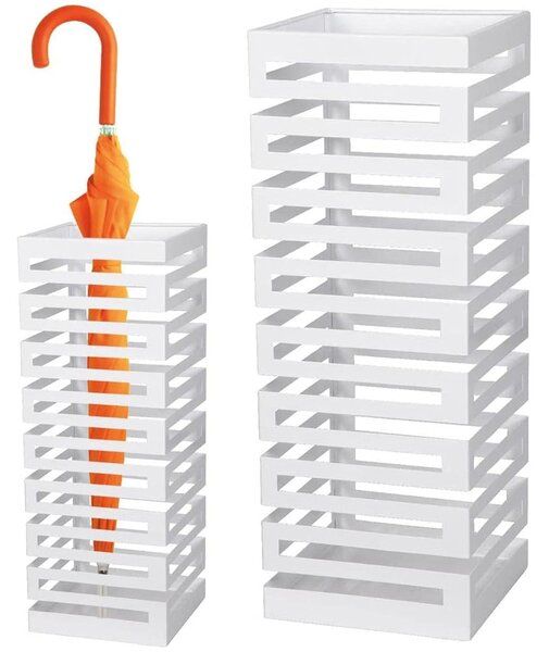 Portaombrelli in Metallo Design Moderno Porta Ombrelli Quadrato Stand Bianco