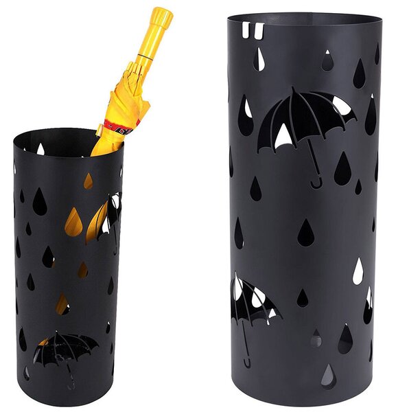 Portaombrelli in Metallo Design Rotondo Stand Nero Vaschetta Salvagoccia