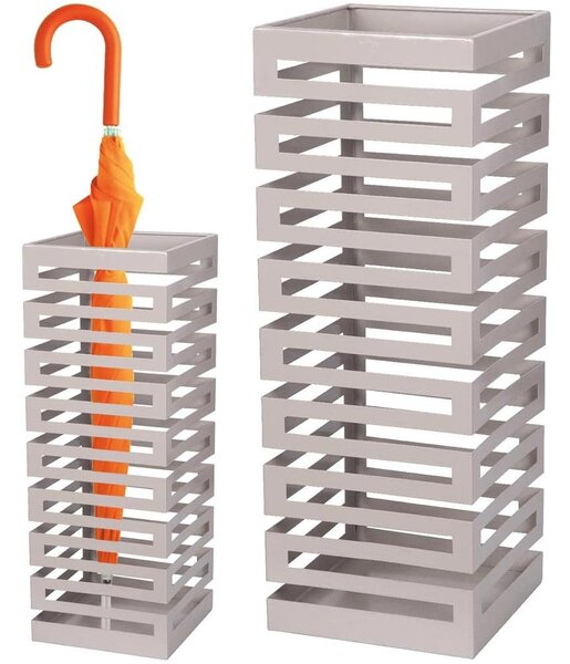 Portaombrelli in Metallo Design Moderno Porta Ombrelli Quadrato Stand Grigio