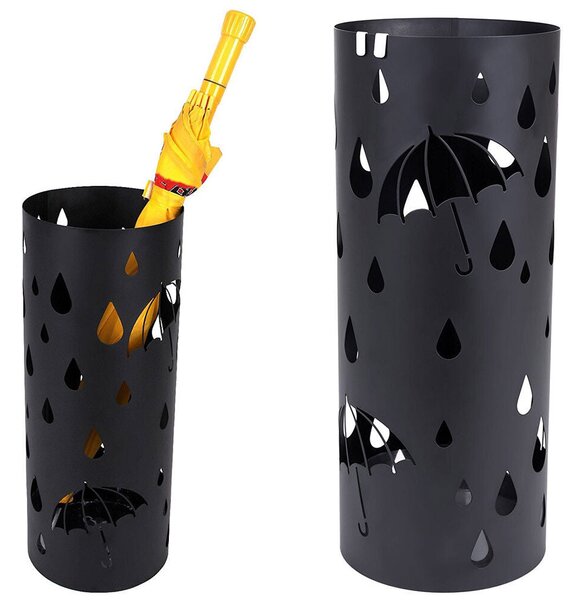 Portaombrelli in Metallo Design Rotondo Stand Nero Vaschetta Salvagoccia