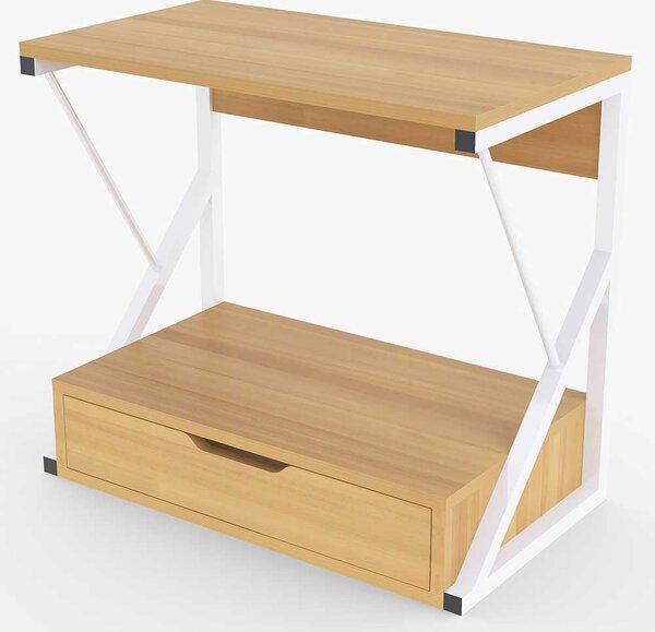 Scaffale Mensola Cucina Mobiletto Porta Microonde Cassetto Metallo Legno Beige
