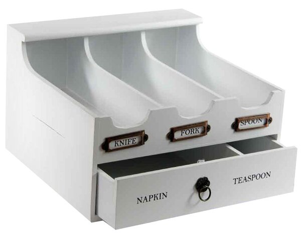 Portaposate Cucina 3 Scomparti con Cassetto Portatovaglioli e Porta Cucchiaini