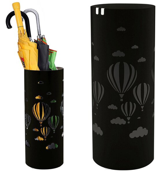 Portaombrelli in Metallo Design Rotondo Stand Nero Vaschetta Salvagoccia