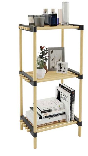 Scaffale Modulare Slim Scaffalatura Multiuso Mensole in Legno Naturale 3 Ripiani
