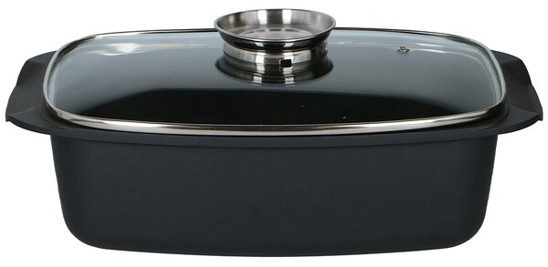 Rostiera Padella in Alluminio Casseruola con Coperchio e Sistema Aromatizzante