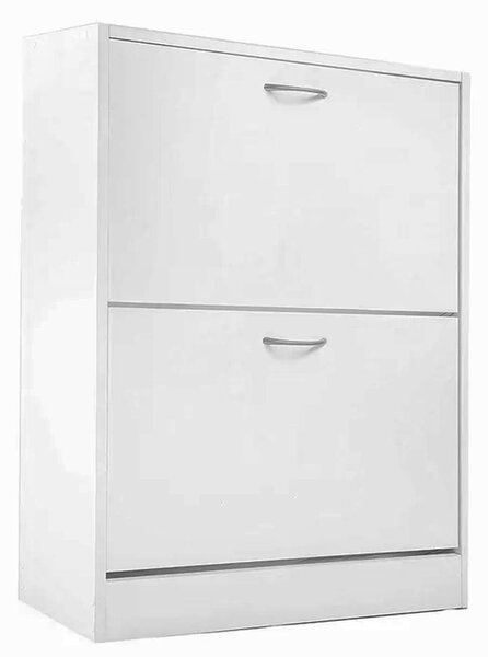 Scarpiera 2 Ante Ripiani Doppia Profondita in Melamina 60x24x83cm Colore Bianco