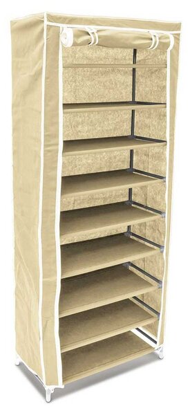 Scarpiera Salvaspazio 10 Ripiani 36 Paia Scaffale Acciaio e Tessuto TNT Beige