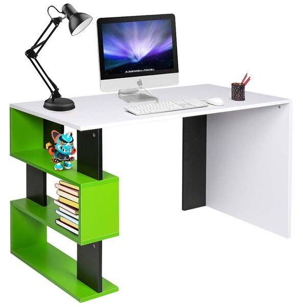 Scrivania Libreria 3 Ripiani Tavolo Porta Pc Computer Legno Casa Ufficio Verde