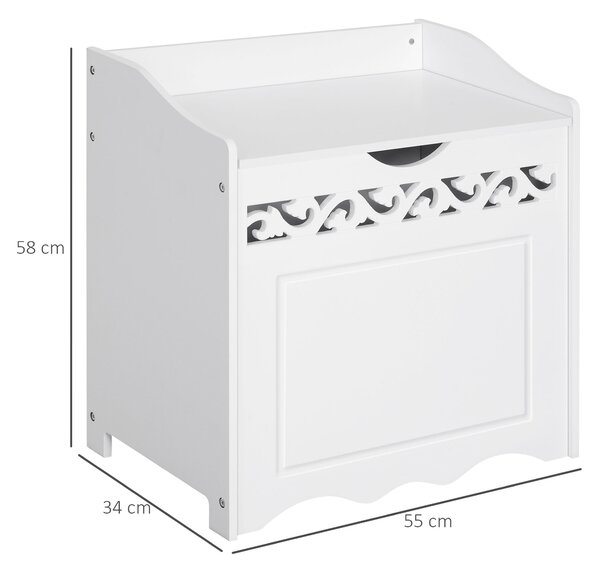 Homcom Mobiletto in Legno Portabiancheria Bianco con Decoro Intagliato 55 x 34 x 58 cm|Aosom