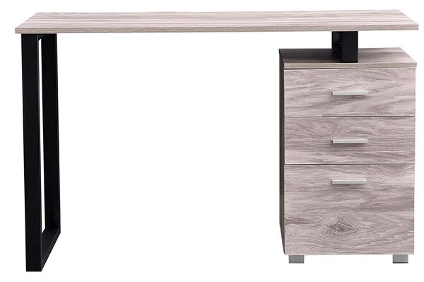 Scrivania con Cassettiera Tavolo Porta Pc Computer Acciaio Legno Ufficio Grigio