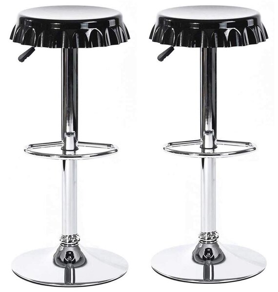 Set 2 Sgabelli Bar Cucina Seduta Forma Tappo di Bottiglia Sgabello Girevole Nero