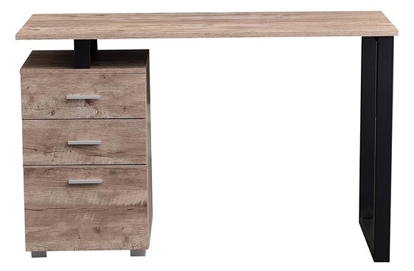 Scrivania con Cassettiera Tavolo Porta Pc Computer Acciaio Legno Ufficio Quercia