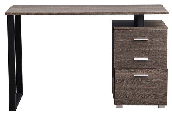 Scrivania con Cassettiera Tavolo Porta Pc Computer Acciaio Legno Quercia Scuro