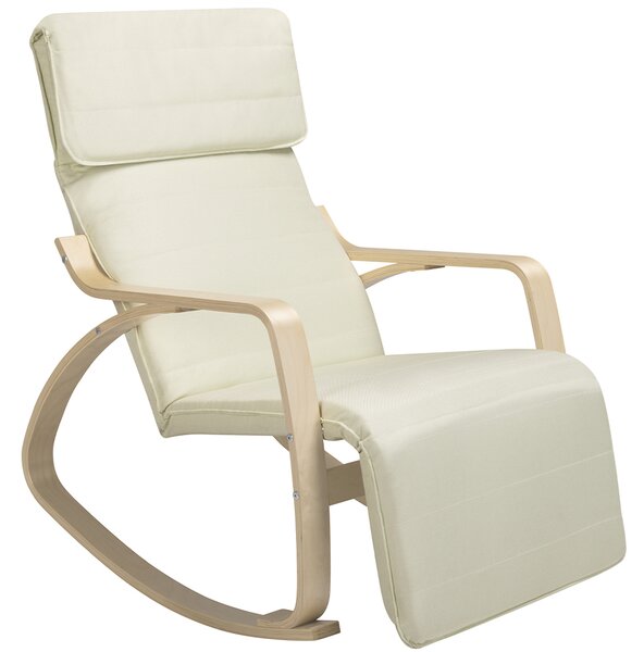 Sedia a Dondolo Poltrona Relax Cotone Beige Schienale e Poggiapiedi Regolabile