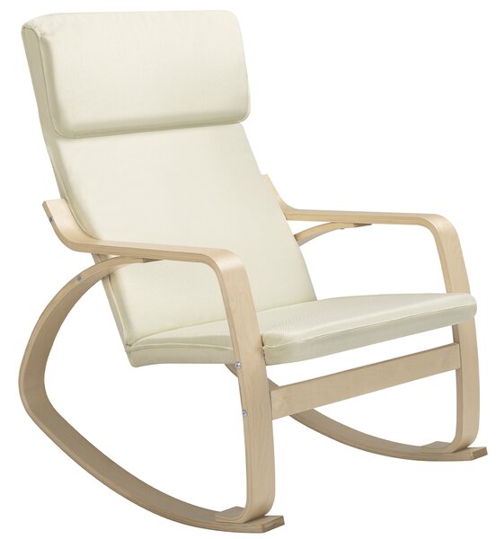 Sedia a Dondolo Poltrona Relax in Cotone Beige con Schienale Cuscino Ergonomici