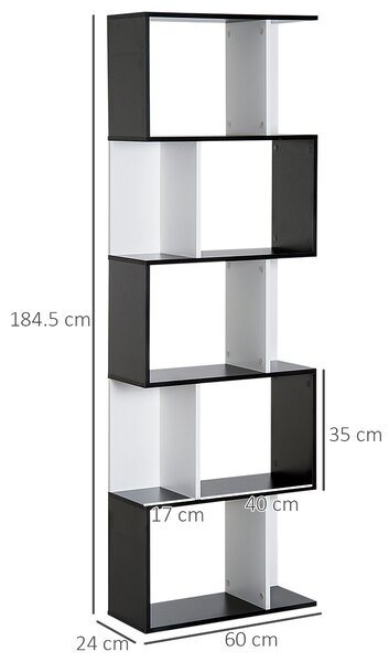 HOMCOM libreria in Legno, Scaffale a Ripiani, Mobile Contemporaneo, Bianco nero 60 × 24 × 184.5cm|Aosom