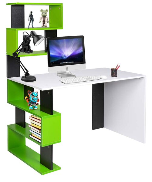 Scrivania Libreria 7 Ripiani Tavolo Porta Pc Computer Legno Casa Ufficio Verde