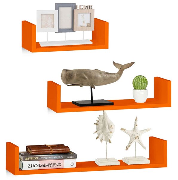 Set 3 Mensole da Parete Moderne Design con Bordi Mensola Scaffale Legno Arancio