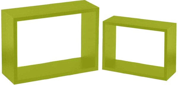 Set 2 Mensole a Muro Moduli da Parete Pensili Rettangolari in Legno Verde 40 cm