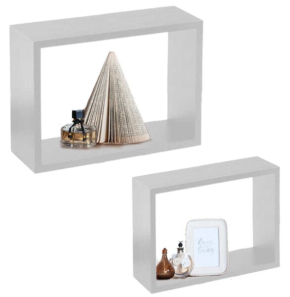 Set 2 Mensole a Muro Moduli da Parete Pensili Rettangolari in Legno Bianco 40 cm