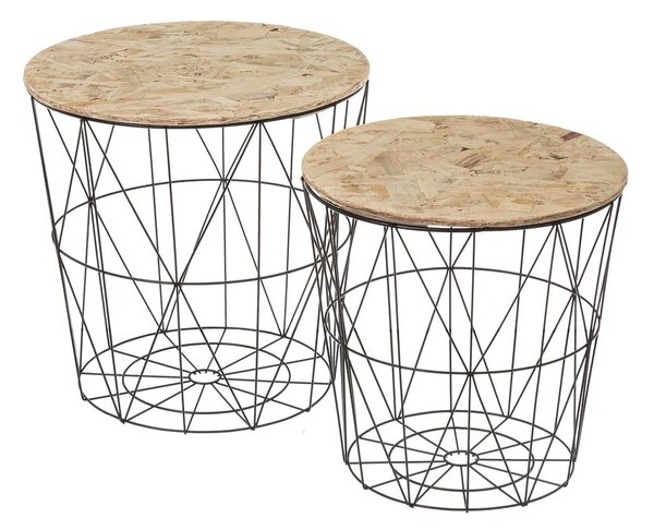 Set 2 Tavolini da Salotto Tavoli per Divano Colore Nero in Metallo e Legno