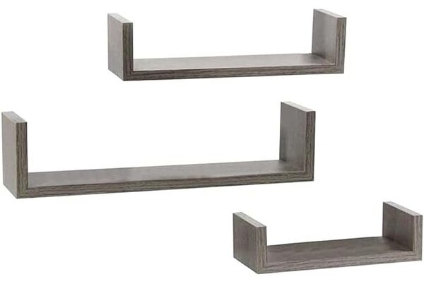 Set 3 Mensole da Parete Moderne Design con Bordi Mensola Scaffale Legno Olmo