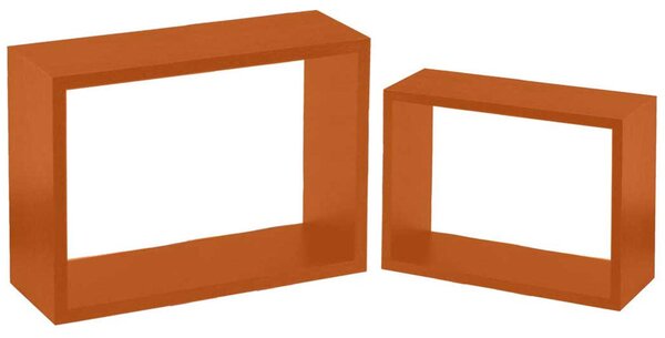 Set 2 Mensole a Muro Moduli da Parete Pensili Rettangolari in Legno Arancione