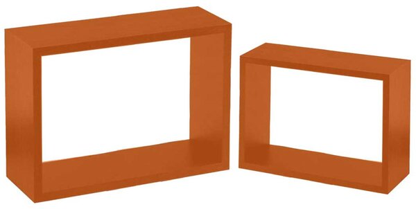 Set 2 Mensole a Muro Moduli da Parete Pensili Rettangolari in Legno Arancione