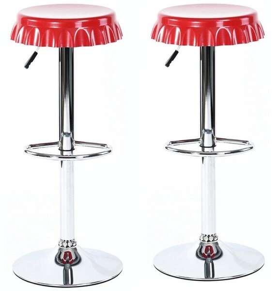 Set 2 Sgabelli Bar Cucina Seduta Forma Tappo Bottiglia Sgabello Girevole Rosso