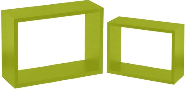 Set 2 Mensole a Muro Moduli da Parete Pensili Rettangolari in Legno Verde 40 cm