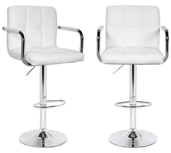 Set Sgabelli Cucina Seduta Pelle Imbottita Sgabello con Braccioli Casa Bar Bianco