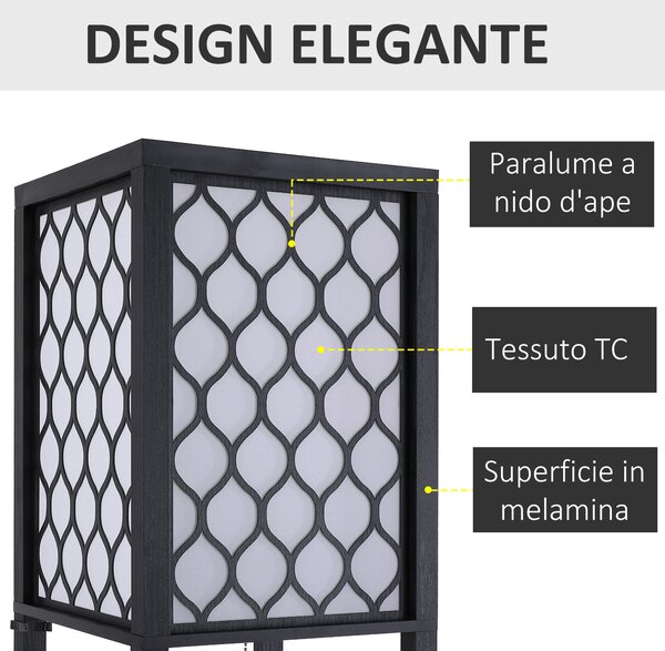 HOMCOM Lampada Lampadina da Terra Salvaspazio con Ripiani Durevole Cotone, MDF 26 x 26 x 160 cm Nero, bianco