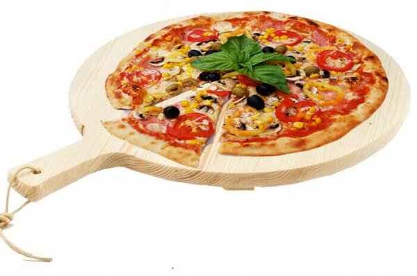 Tagliere Per Pizza Rotondo 49 cm In Legno di Abete Con Manico Affettati Cucina