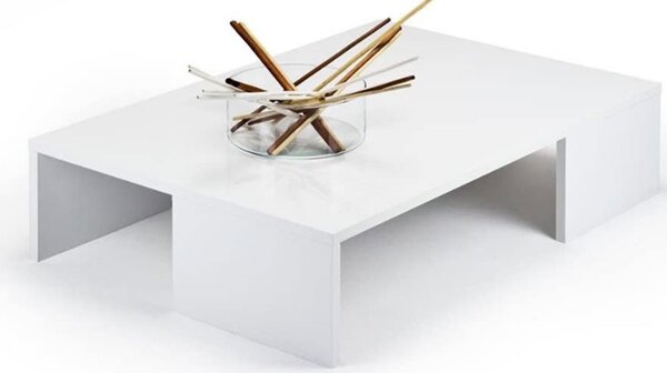 Tavolino Caffe Divano Salotto Rettangolare Basso in Legno Design Moderno Bianco