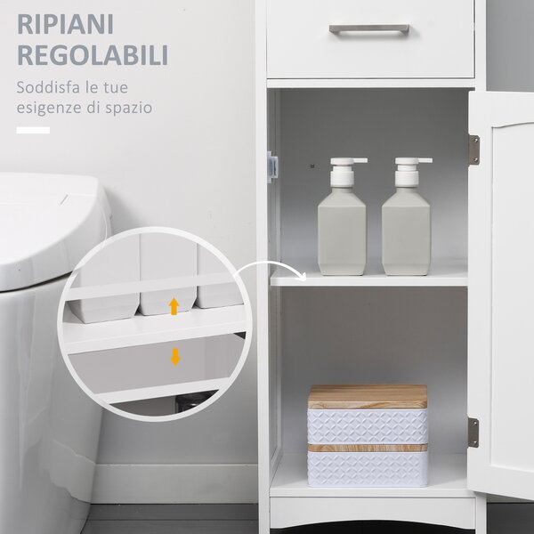 Kleankin Armadietto Bagno con Scaffale a 3 Livelli, 1 Cassetto e 1 Mobiletto, in MDF Verniciato, 34x30x163cm, Bianco e Grigio|Aosom