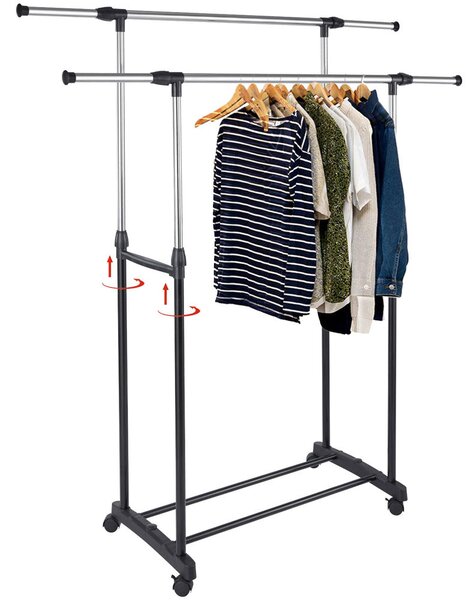 Stand Appendiabiti Doppio in Acciaio con Ruote Aste Telescopiche Regolabile PU