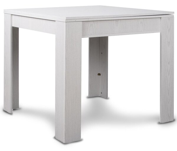 Tavolo da Pranzo Quadrato Allungabile 90x90 in Legno Bianco con Apertura a Libro