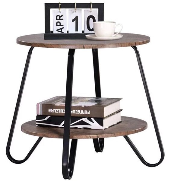 Tavolino Tavolo Moderno Design Rotondo con Struttura Nera Piano Noce Salvaspazio